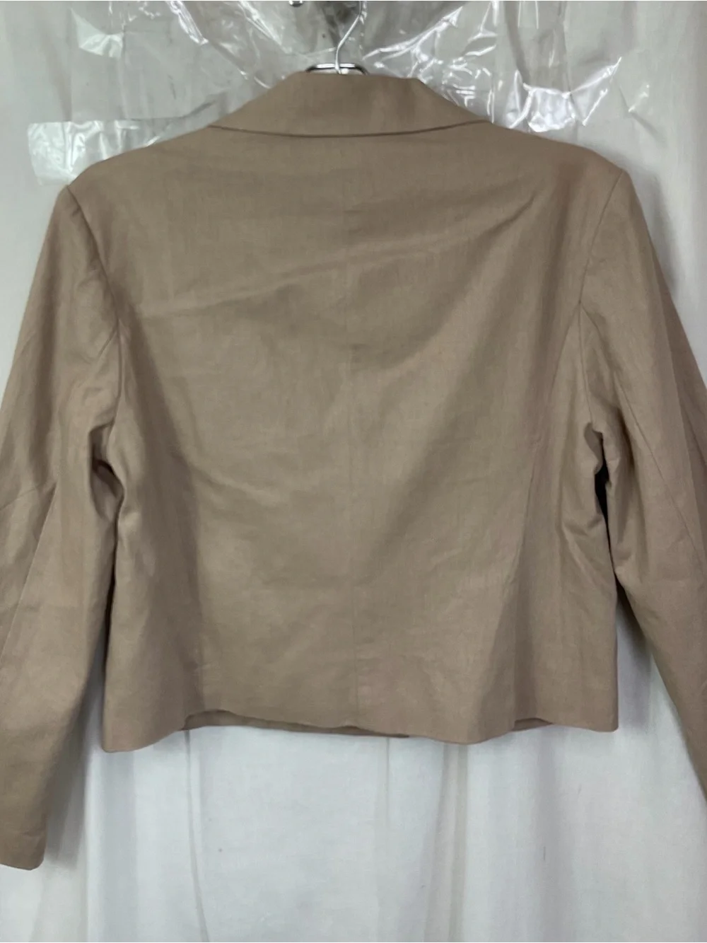 H by Halston Women's Tan Notch Collar Linen Blend Cropped Blazer Jacket Size S